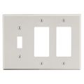 Hubbell Wiring Device-Kellems Wallplate, 3- Gang, 1) Toggle 2) Decorator, Light Almond P1262LA